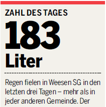 183 Liter Regen fielen in Weesen SG in den letzten drei Tagen - mehr als in jeder anderen Gemeinde.